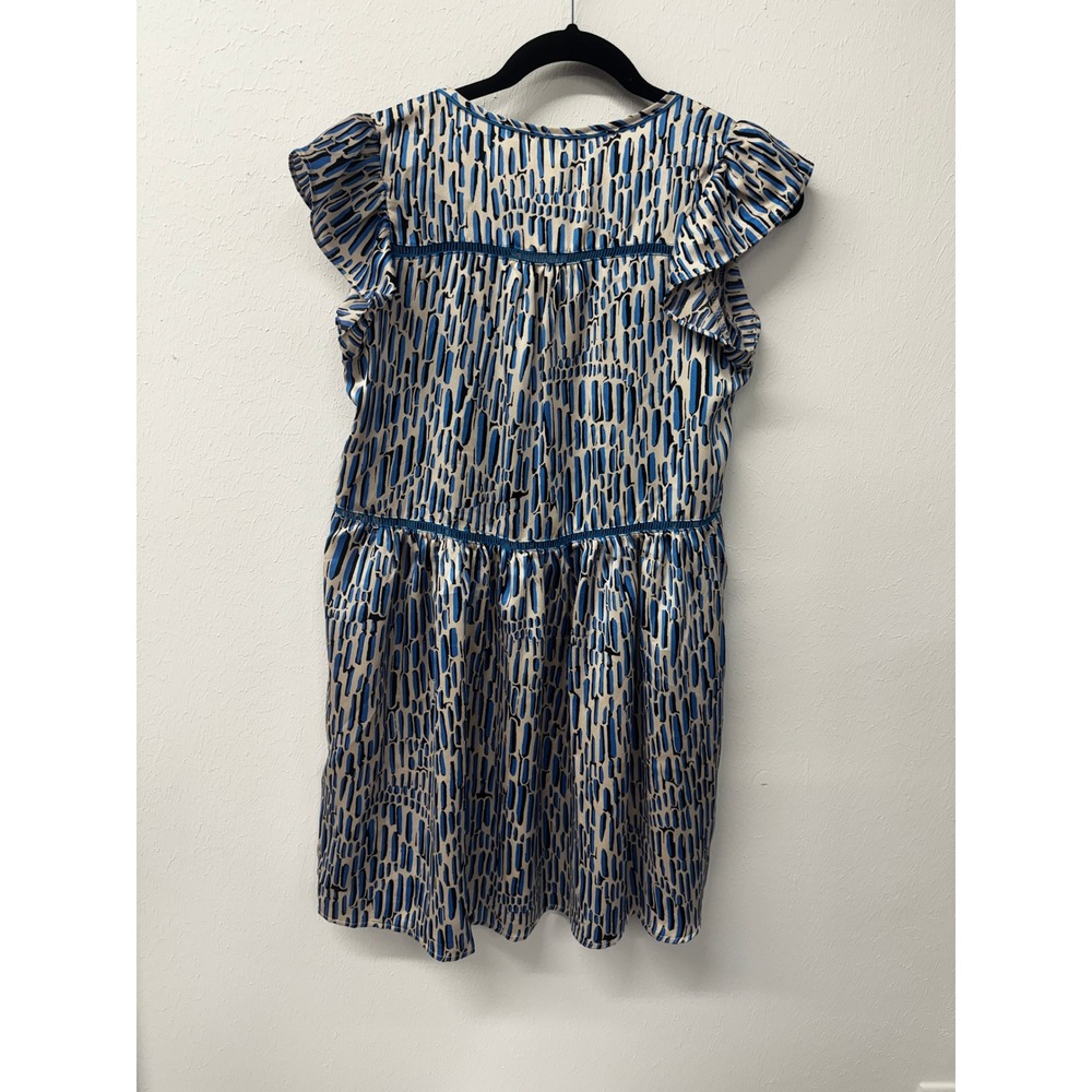 Umgee NWT Blue & Cream Abstract Boho Dress Crochet Trim Flutter Sleeve Sz S - Picture 6 of 11